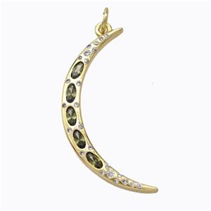 Copper Moon Pendant Micropave Olive Zirconia Gold Plated, approx 4-33mm [FD16995]