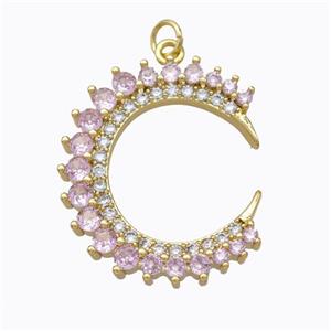 Copper Crescent Moon Pendant Micropave Zirconia Gold Plated, approx 24-28mm [FD16997]