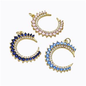 Copper Crescent Moon Pendant Micropave Zirconia Gold Plated Mixed, approx 24-28mm [FD17000]