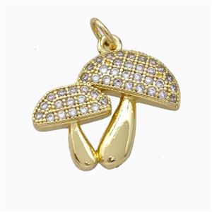 Copper Mushroom Pendant Micropave Zirconia Gold Plated, approx 15-20mm [FD17001]