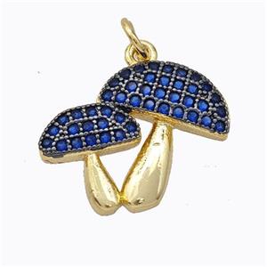Copper Mushroom Pendant Micropave Blue Zirconia Gold Plated, approx 15-20mm [FD17002]