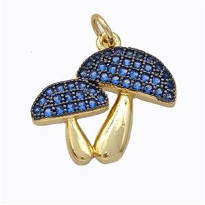 Copper Mushroom Pendant Micropave Blue Zirconia Gold Plated, approx 15-20mm [FD17003]