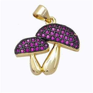 Copper Mushroom Pendant Micropave Zirconia Gold Plated, approx 15-20mm [FD17004]