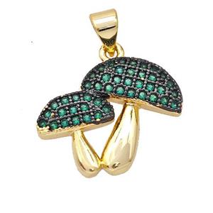 Copper Mushroom Pendant Micropave Green Zirconia Gold Plated, approx 15-20mm [FD17005]