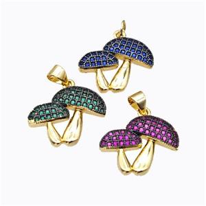 Copper Mushroom Pendant Micropave Zirconia Gold Plated Mixed, approx 15-20mm [FD17006]