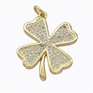 Copper Clover Pendant Micro Pave Zirconia Gold Plated, approx 20mm [FD17010]