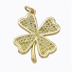 Copper Clover Pendant Micro Pave Zirconia Gold Plated, approx 20mm [FD17011]