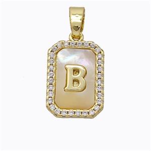 Copper Letter-B Pendant Pave Shell Zirconia Gold Plated, approx 12-16mm [FD17013]