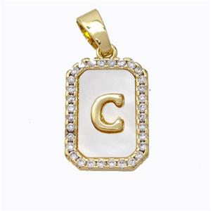 Copper Letter-C Pendant Pave Shell Zirconia Gold Plated, approx 12-16mm [FD17014]