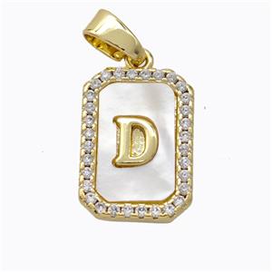 Copper Letter-D Pendant Pave Shell Zirconia Gold Plated, approx 12-16mm [FD17015]