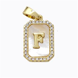 Copper Letter-F Pendant Pave Shell Zirconia Gold Plated, approx 12-16mm [FD17017]