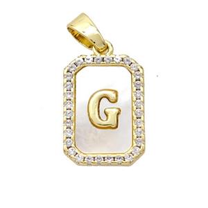 Copper Letter-G Pendant Pave Shell Zirconia Gold Plated, approx 12-16mm [FD17018]