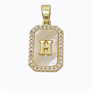 Copper Letter-H Pendant Pave Shell Zirconia Gold Plated, approx 12-16mm [FD17019]