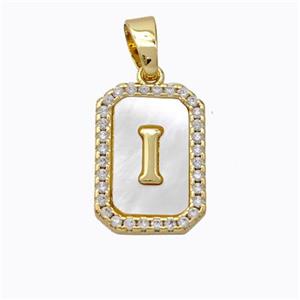Copper Letter-I Pendant Pave Shell Zirconia Gold Plated, approx 12-16mm [FD17020]