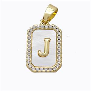 Copper Letter-J Pendant Pave Shell Zirconia Gold Plated, approx 12-16mm [FD17021]
