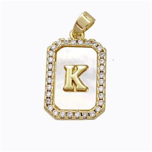 Copper Letter-K Pendant Pave Shell Zirconia Gold Plated, approx 12-16mm [FD17022]