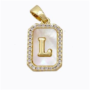 Copper Letter-L Pendant Pave Shell Zirconia Gold Plated, approx 12-16mm [FD17023]