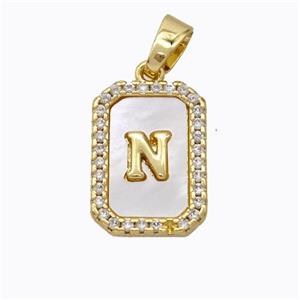 Copper Letter-N Pendant Pave Shell Zirconia Gold Plated, approx 12-16mm [FD17025]