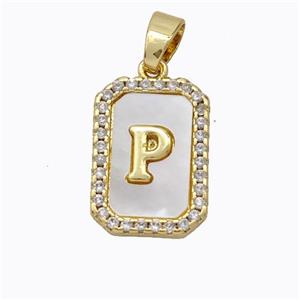 Copper Letter-P Pendant Pave Shell Zirconia Gold Plated, approx 12-16mm [FD17027]
