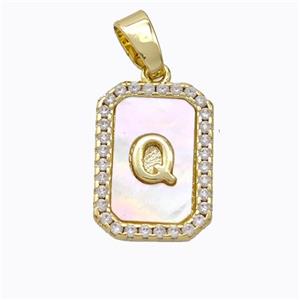 Copper Letter-Q Pendant Pave Shell Zirconia Gold Plated, approx 12-16mm [FD17028]