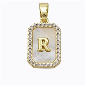Copper Letter-R Pendant Pave Shell Zirconia Gold Plated, approx 12-16mm [FD17029]