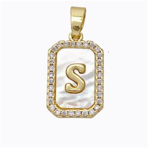 Copper Letter-S Pendant Pave Shell Zirconia Gold Plated, approx 12-16mm [FD17030]