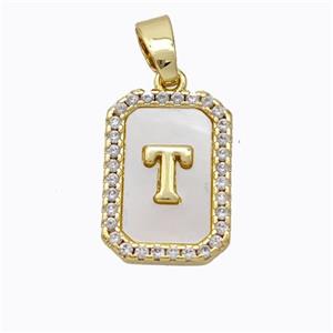 Copper Letter-T Pendant Pave Shell Zirconia Gold Plated, approx 12-16mm [FD17031]
