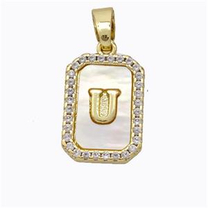 Copper Letter-U Pendant Pave Shell Zirconia Gold Plated, approx 12-16mm [FD17032]