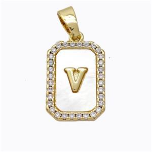 Copper Letter-V Pendant Pave Shell Zirconia Gold Plated, approx 12-16mm [FD17033]