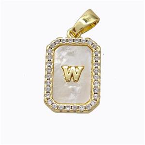 Copper Letter-W Pendant Pave Shell Zirconia Gold Plated, approx 12-16mm [FD17034]