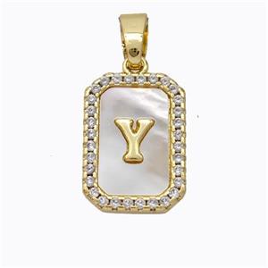 Copper Letter-Y Pendant Pave Shell Zirconia Gold Plated, approx 12-16mm [FD17036]