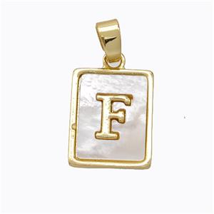 Copper Letter-F Pendant Pave Shell Gold Plated, approx 12-15mm [FD17044]