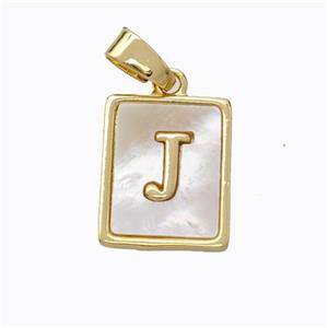 Copper Letter-J Pendant Pave Shell Gold Plated, approx 12-15mm [FD17048]