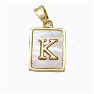 Copper Letter-K Pendant Pave Shell Gold Plated, approx 12-15mm [FD17049]
