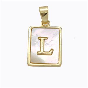Copper Letter-L Pendant Pave Shell Gold Plated, approx 12-15mm [FD17050]