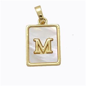 Copper Letter-M Pendant Pave Shell Gold Plated, approx 12-15mm [FD17051]