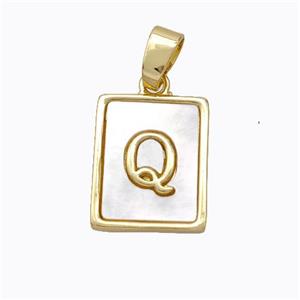 Copper Letter-Q Pendant Pave Shell Gold Plated, approx 12-15mm [FD17055]