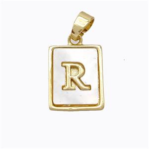 Copper Letter-R Pendant Pave Shell Gold Plated, approx 12-15mm [FD17056]