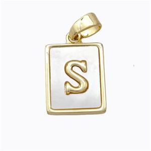 Copper Letter-S Pendant Pave Shell Gold Plated, approx 12-15mm [FD17057]