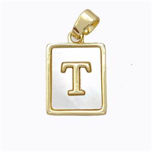 Copper Letter-T Pendant Pave Shell Gold Plated, approx 12-15mm [FD17058]