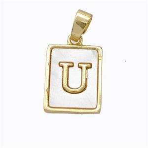 Copper Letter-U Pendant Pave Shell Gold Plated, approx 12-15mm [FD17059]