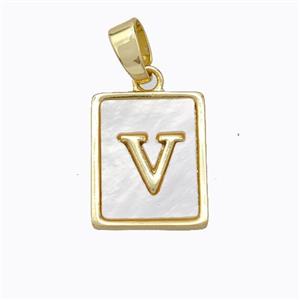 Copper Letter-V Pendant Pave Shell Gold Plated, approx 12-15mm [FD17060]