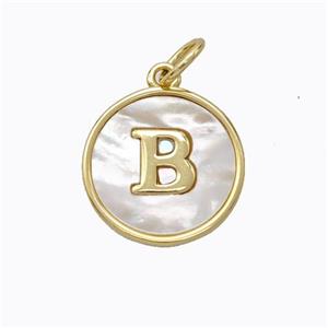 Copper Letter-B Pendant Pave Shell Gold Plated, approx 16mm [FD17067]