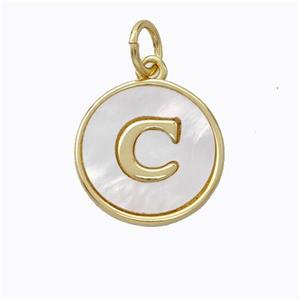 Copper Letter-C Pendant Pave Shell Gold Plated, approx 16mm [FD17068]