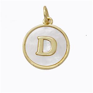 Copper Letter-D Pendant Pave Shell Gold Plated, approx 16mm [FD17069]