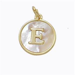 Copper Letter-E Pendant Pave Shell Gold Plated, approx 16mm [FD17070]