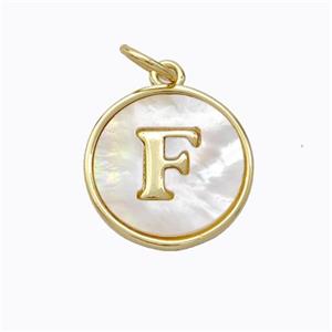 Copper Letter-F Pendant Pave Shell Gold Plated, approx 16mm [FD17071]