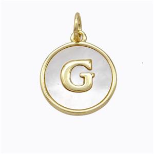 Copper Letter-G Pendant Pave Shell Gold Plated, approx 16mm [FD17072]