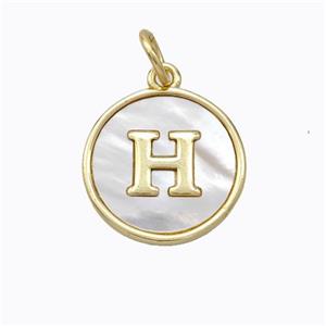 Copper Letter-H Pendant Pave Shell Gold Plated, approx 16mm [FD17073]