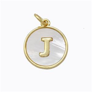Copper Letter-J Pendant Pave Shell Gold Plated, approx 16mm [FD17075]